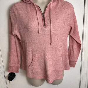 Pink Waffle Knit Pull over with pockets 1/3 zip size large #0909